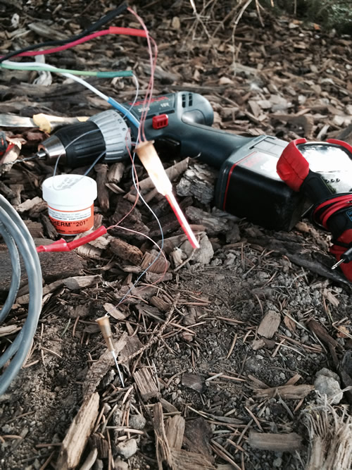 Here are all the tools I needed to install the sap flux sensors under a tree.